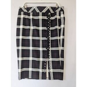 Torrid Plus Size Black Plaid Lace Up Ponte Pencil Skirt Womens 2X Academia New